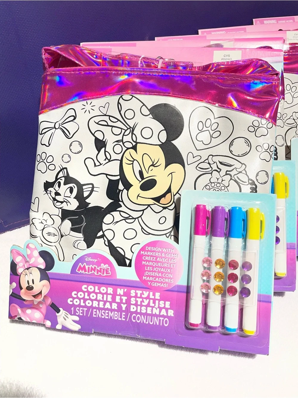 8 Disney Minnie Color & Style Holographic Pink Accent Tote with Markers
